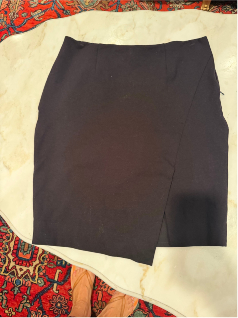 White House Black Market black midi skirt with zipper detail, size 8